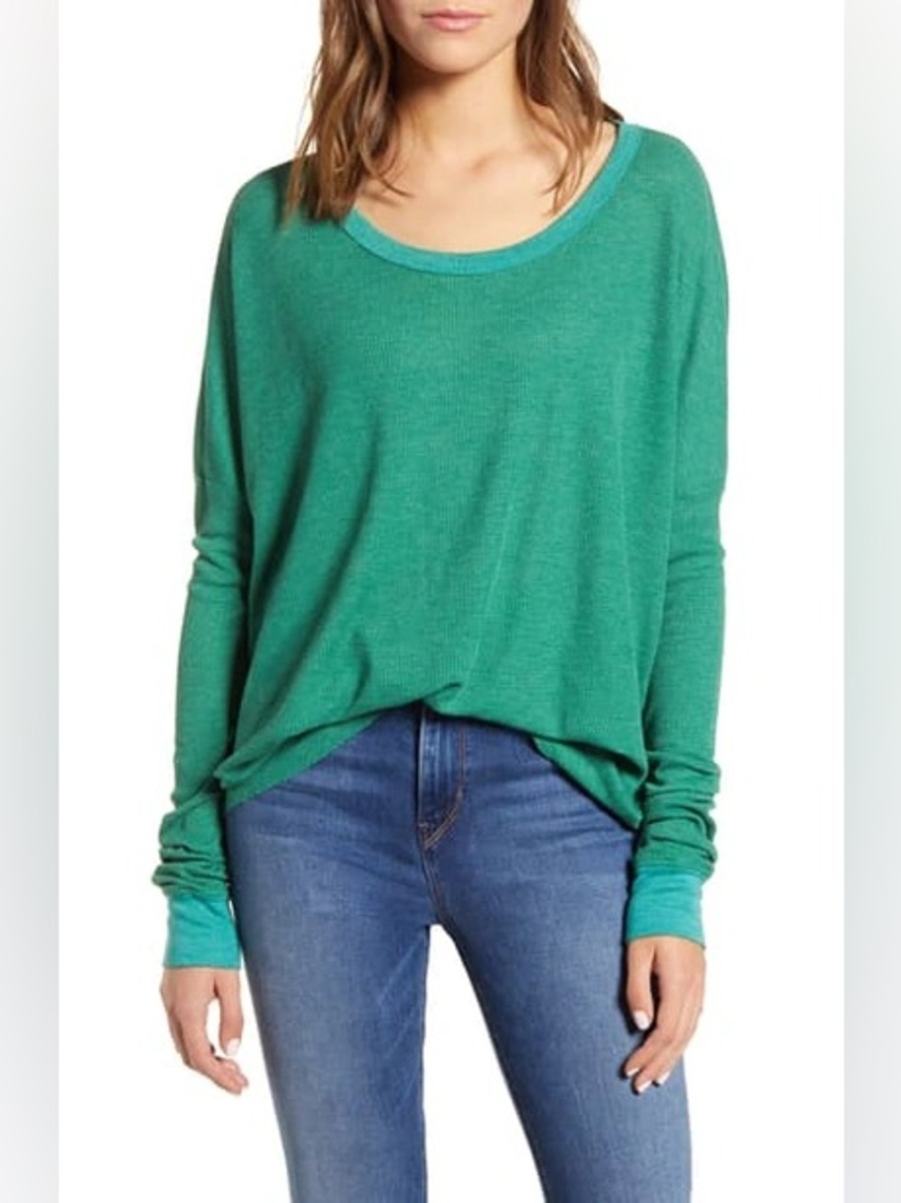 Wildfox Women’s Perry Thermal Long Sleeve Waffle Tee in Envy Green, Size Medium